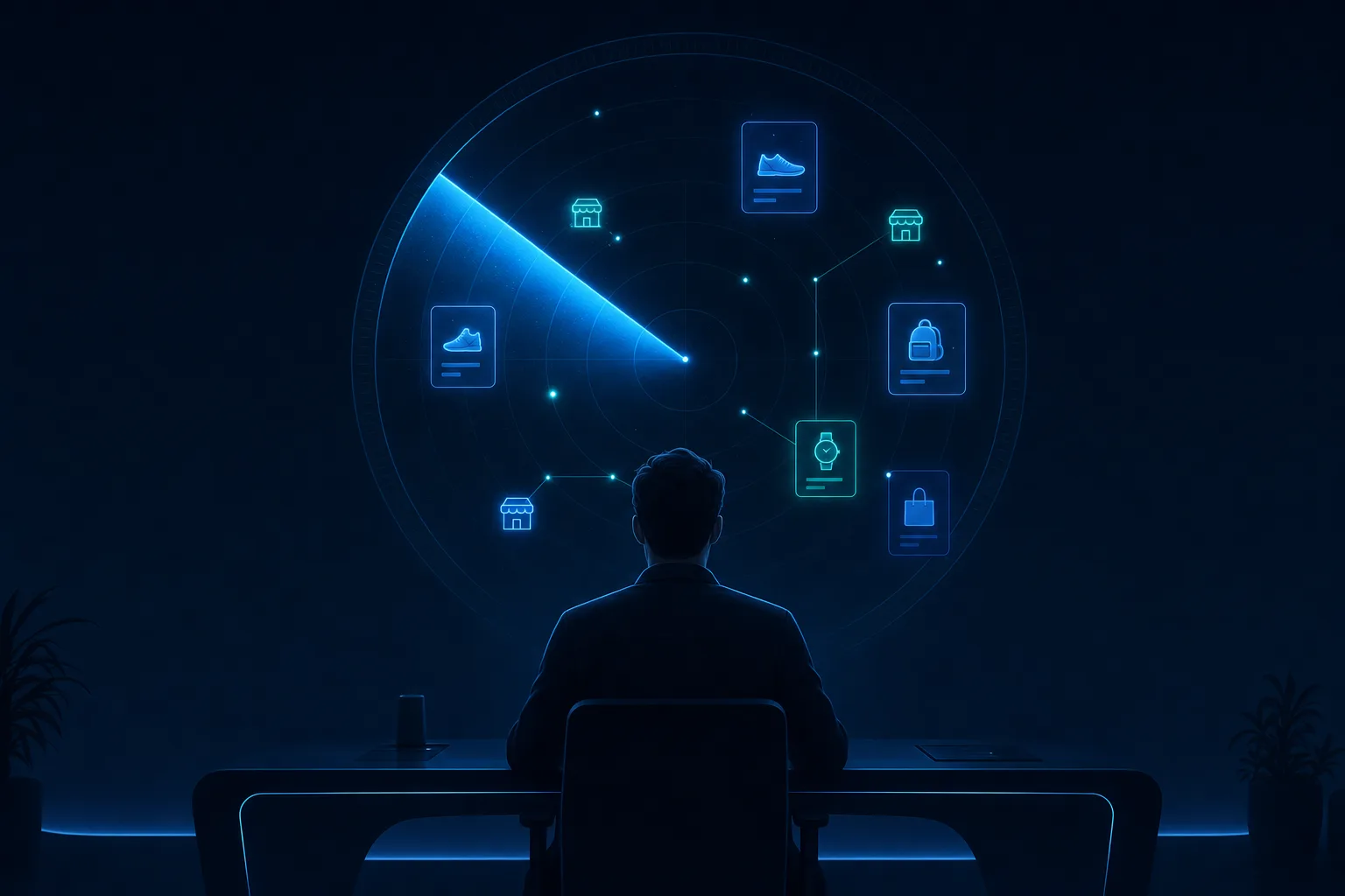One person watching a private radar that detects products and stores in real time
